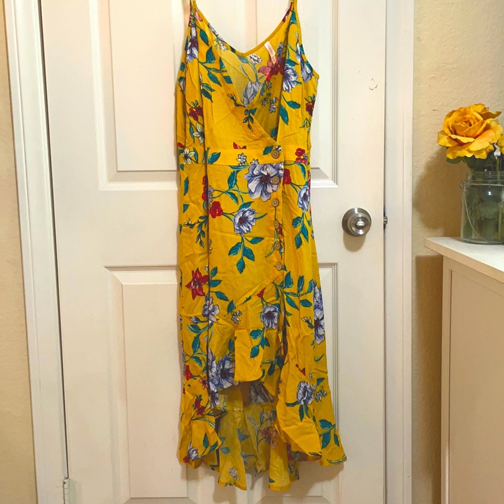 Yellow, floral high low dress
